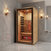 Sauna infrarouge à faible EMF de style nouveau, pour une personne, en bois massif, avec lumière rouge et haut-parleurs Bluetooth