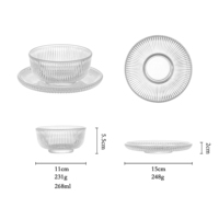 Ensemble de bols et soucoupes en verre cannelé pour desserts, qualité alimentaire, sans plomb, passe au lave-vaisselle, pour café, fêtes, fruits, yaourts, poudings