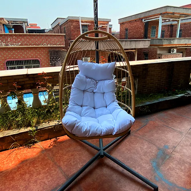 杖ハンモックサポートテラススイベルチェアUVプルーフクッション屋内と屋外のバルコニーレジャー卵吊り椅子