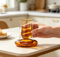 Ensemble de tasses à thé/café en verre borosilicate double couche bicolore avec soucoupe intérieure ambrée assortie, décoration créative pour la table à manger