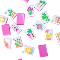 Magnifiques tuiles de mahjong américaines de luxe bicolores en acrylique rose avec motifs tropicaux flamants roses et dragons pour les jeux de société à domicile en vacances