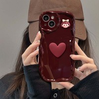 Vin rouge couleur mignon fille poupée et amour coeur TPU housse de téléphone portable pour Iphone 6 7 8 Plus X Xr XS 11 12 13 14 15 16 Pro Max