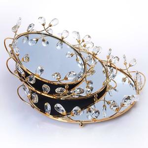 2025 Hot Sales Hochzeit Kristall Spiegel Tablett Ironwork Flower Branch Dekorations artikel Kerze Aufbewahrung stablett - Product Image 5