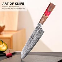 TUO Kitchen Pro Chef AUS-10 japonais Damas acier 45 couches 7 pouces couteau Santoku avec résine + manche en bois