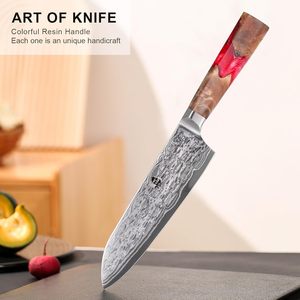TUO <span class=keywords><strong>Kitchen</strong></span> <span class=keywords><strong>Pro</strong></span> Chef AUS-10 japonais Damas acier 45 couches 7 pouces couteau Santoku avec résine + manche en bois - Product Image 6