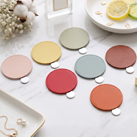 Miroir compact rond en acier inoxydable coloré avec étui en cuir PU