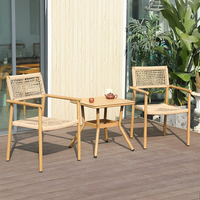 Ensemble de table et de chaises de salle à manger en teck empilables pour l'extérieur, résistant aux intempéries, avec dossier en corde tressée pour le mobilier de jardin