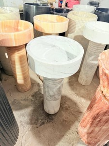 Modern Round Marble Standing Basin with Marble Legs Eco Friendly Durable Bathroom <b>Sink</b> <b>for</b> Home Hotel Villa Apartment - Product Image 3