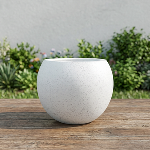 Maceta Minimalista de Cemento Blanco para Jardín Exterior, con Orificio de Drenaje, Diseño Circular de Terrazo para Flores y Plantas Verdes - Product Image 1