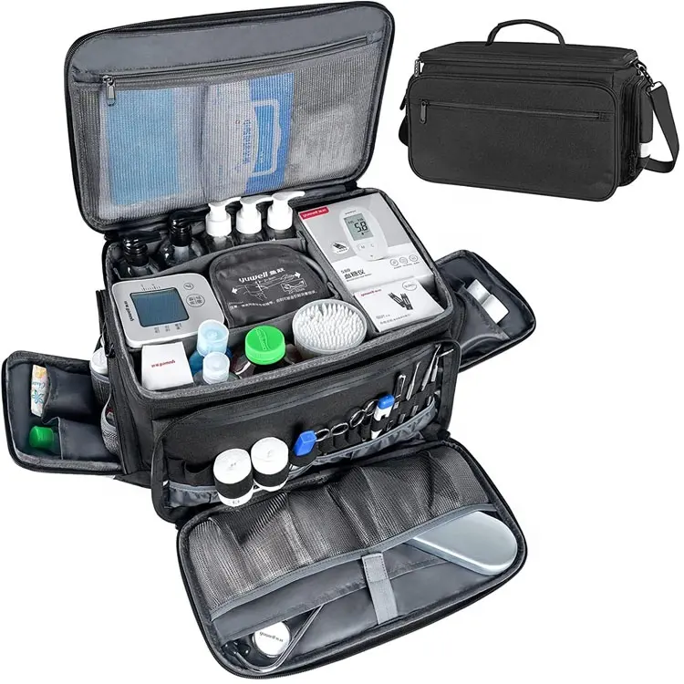 Borsa medica, borsa per attrezzature mediche vuota con divisorio regolabile, fondo antiscivolo, tracolla rimovibile