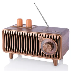 Cyboris Alto-falante Bluetooth Retro, Rádio vintage de madeira de nogueira Rádio FM rotativo 20W Alto-falantes duplos estéreo com disco U/cartão TF/Aux