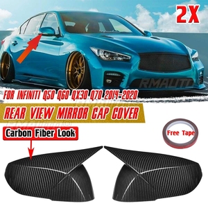 ฝาครอบกระจกมองหลังประตูด้านข้างของรถยนต์สีดำ/คาร์บอนไฟเบอร์ฝาครอบกระจกมองหลังสำหรับ Infiniti Q50 Q60 QX30 Q70 2014-2020 - Product Image 1