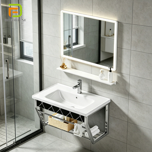 <span class=keywords><strong>Lavabo</strong></span> <span class=keywords><strong>de</strong></span> Esquina Pequeño para <span class=keywords><strong>Baño</strong></span>, Montado en la Pared, <span class=keywords><strong>con</strong></span> Soporte <span class=keywords><strong>de</strong></span> Acero Inoxidable, Moderno Lavamanos <span class=keywords><strong>de</strong></span> Cerámica Colgante - Product Image 3