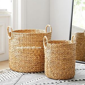 Cesta de Almacenamiento de Seagrass Hecha a Mano, Organizador de Almacenamiento Tejido Natural con Asas para el Hogar, Lavandería, Juguetes - Product Image 4