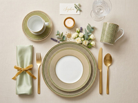Ensemble de vaisselle en céramique géométrique vert de luxe, vente en gros, service de table moderne en porcelaine avec motifs décoratifs pour mariage, restaurant, fête, vente au détail