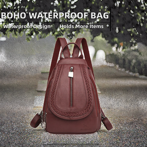 Fashion Bohemian Lady Vintage National Double Zipper Custom Large-capacity Waterproof Luxury PU Leather Dress <b>Backpack</b> for Women - Product Image 2