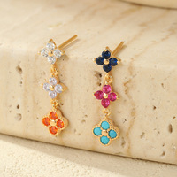 Anting-anting gantung semanggi berdaun empat berlapis emas warna-warni perak sterling 925 SPJ Wholesale, anting-anting kancing semanggi keberuntungan untuk wanita