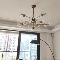 Suspension luminaire de luxe en verre et aluminium, design haricot magique, 100W, 8 ampoules LED E27, intensité variable, éclairage haute luminosité