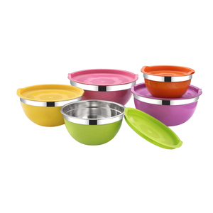 Bộ tô trộn inox kiểu Mỹ 5 kích cỡ, kèm dao cắt salad, đế silicon chống trượt, dùng cho nhà bếp - Product Image 2