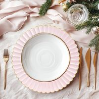 Assiette de présentation en plastique festonnée 13 pouces, bord doré, rose, pour mariage, sous-assiette dorée pour décoration de table