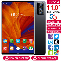 Tablet Pro 14 de 11 Pulgadas MTK, 16GB+1TB, 108MP, 8000mAh, 5G, Doble SIM+TF, Lápiz Activo, Teclado Folio, Ratón, Wi-Fi Empresarial