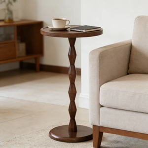 Traditional Artisan Antique Dark Wood <b>Small</b> <b>Round</b> Top Spiral Carved Pedestal Base Mansion Decor Carved Turner <b>Coffee</b> <b>Table</b> - Product Image 3