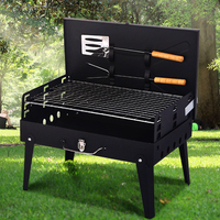 Barbecue au charbon de bois portable en acier inoxydable noir avec revêtement en poudre, pliable pour 2-3 personnes
