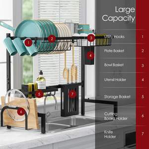 צלחת כיור ייבוש מתלה קיבולת גדולה נירוסטה מתלה צלחת נירוסטה מתלה רב תכליתי לסביבה מלבני - Product Image 4