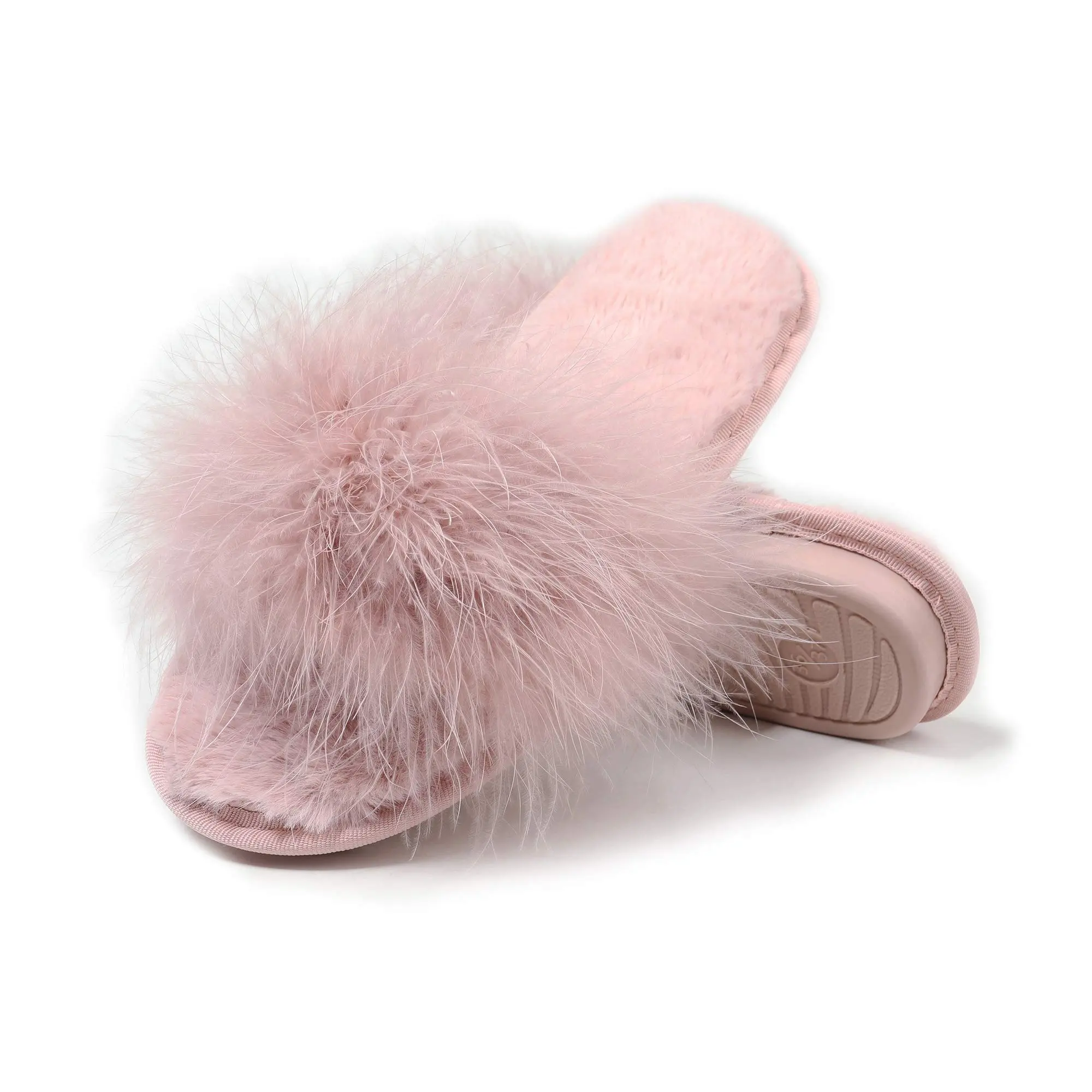 Women's Furry Slippers Slides Open Toe Fuzzy Fashion Fur Slippers Memory Foam Cute Plush House Slippers Indoor