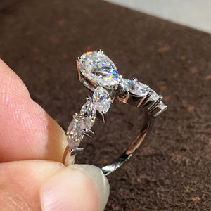 Bague en diamant F918, diamant blanc naturel taille poire, couleur D, style romantique pour femme - Product Image 3