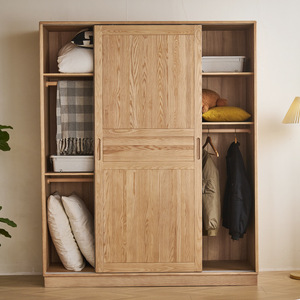 Solid Wood Sliding Door <b>Wardrobe</b> <b>Large</b> Capacity Bedroom Storage Cabinet Multifunctional Adult Use - Product Image 1