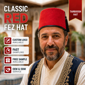 Cappello <span class=keywords><strong>Fez</strong></span> Marocchino/<span class=keywords><strong>Turco</strong></span> Rosso all'Ingrosso con Nappa Nera, Cappello in Feltro Tarboosh per Costumi, Feste Casual all'Aperto, Cappello per Costumi Culturali - Product Image 2