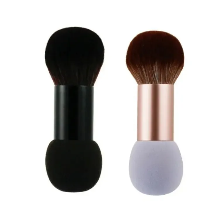 DX Pinceaux de maquillage à double extrémité Power Kabuki Makeup Sponge Foundation Face Blush Brush for Blending Sunscreen Blush Bronzer