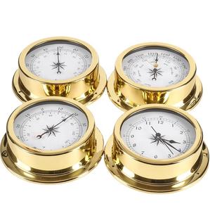 4 Pcs/set Boîtier en laiton Station météo traditionnelle Baromètre de température Hygromètre et horloge de marée 145mm Grande taille - Product Image 1