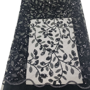 蓝色珠片树叶刺绣树叶亮片面料时尚连衣裙银色亮片薄纱面料刺绣网布婚纱 - Product Image 5