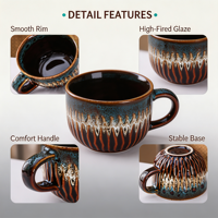 Tasse à café en céramique de style rétro, effet transformé au four, luxe léger et vintage - Compatible lave-vaisselle et sans danger pour les aliments