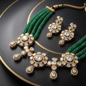 Parure de collier et boucles d'oreilles en argent 925 plaqué argent avec perles de moissanite verte, bijoux de mariée, cadeau pour mariage et soirée - Product Image 3