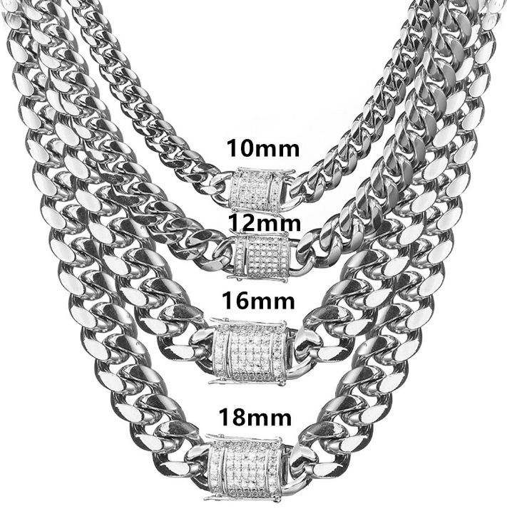 Wholesale Hip Hop Stainless Steel Lock Clasp Cuban Necklace