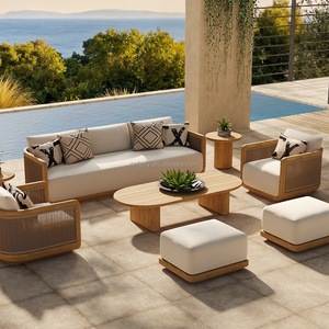 Ensemble de meubles d'extérieur en teck FERLY, luxe moderne, durable, canapé de patio <span class=keywords><strong>contemporain</strong></span> pour <span class=keywords><strong>salon</strong></span> de <span class=keywords><strong>jardin</strong></span> - Product Image 1