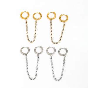 Fenny No Fade 18K plaqué or zircone pavé chaîne gland Double <span class=keywords><strong>Ciecle</strong></span> Huggie boucle d'oreille en gros en acier inoxydable dames bijoux - Product Image 1
