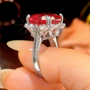 Anillos de circonita cúbica de alta calidad de 16 mm con corte rosa, ajustables, con halo oculto, modernos, chapados en platino y cobre, para fiestas, para mujer - Product Image 4