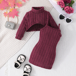 Ropa Infantil al por Mayor de Fábrica, Conjunto de Moda para Niñas Pequeñas, Top de Manga Larga + Vestido con Tirantes, Disfraz para Bebés y Niños Pequeños - Product Image 2