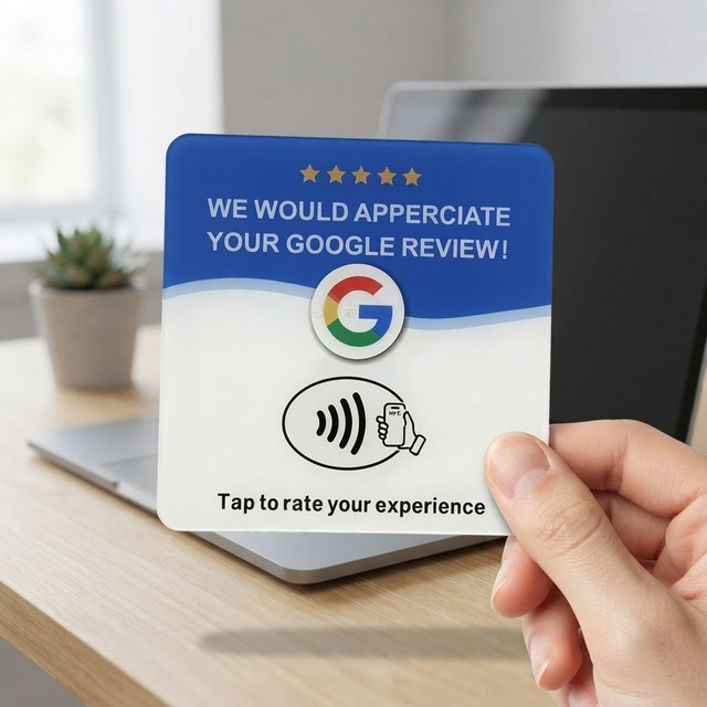 13.56MHz NFC Google Review Feedback Prompt Tag - PVC Card/Sticker (Square or Circle) - Plexiglass/Acrylic Material Acceptable