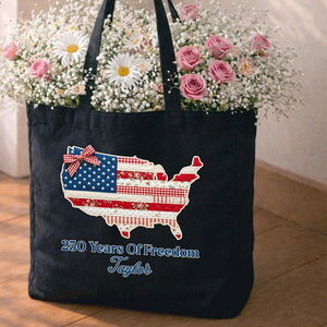 Borsa per il Giorno <span class=keywords><strong>dell</strong></span>'Indipendenza Personalizzata con Bandiera Floreale Americana, Borsa per il 250° Anniversario, Borsa in Tela Personalizzata con Mappa USA e 250 Anni di Libertà - Product Image 3