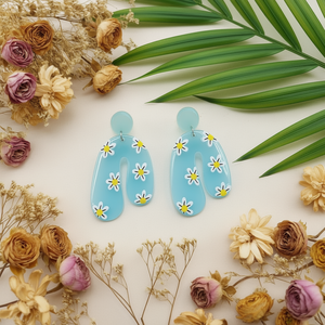 Orecchini dipinti PENDIENTE Orecchini pendenti con disegno floreale blu per gioielli da donna alla moda - Product Image 2