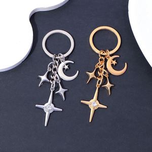 Minimalist Hollow-Out Keychain Four-Pointed Star & Crescent Moon Metal Pendant for <b>Bags</b> & Keys Elegant <b>Gift</b> - Product Image 4