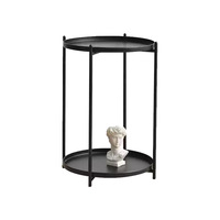 Mesa de Centro de Dos Niveles de Hierro Forjado Estilo Nórdico, con Espacio de Almacenamiento y Ruedas, Diseño Moderno Minimalista para Sala de Estar o Dormitorio