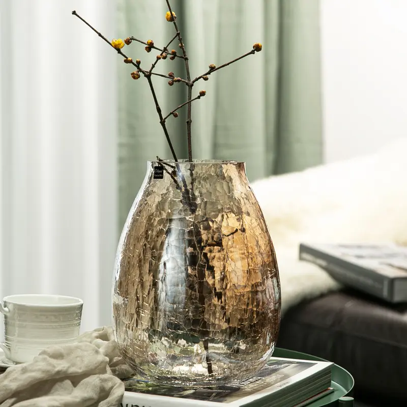 Boreal Europa Stil luxuriöse Home Wohnzimmer Tisch dekoration DIY Blume Anordnung Riss transparente Kunst glas Vase