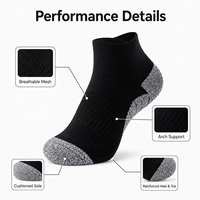 Chaussettes de sport noires personnalisées, respirantes et rembourrées, avec logo personnalisé, antidérapantes, OEM ODM, faible MOQ, directement de l'usine