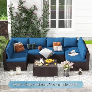 HOMREST Outdoor Water-Repellent Foam-Filled <strong>Replacement</strong> <strong>Cushions</strong> for 6-Seat <strong>Rattan</strong> Wicker Sectional Patio <strong>Furniture</strong> Set-Blue - Product Image 2